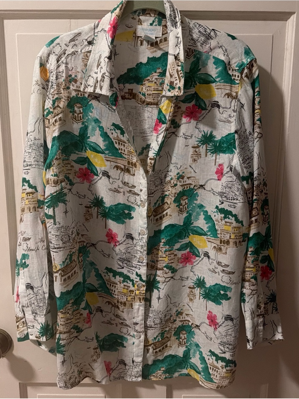 Cynthia Rowley Amalfi Coast Linen Button-Front Shirt 1X Beach